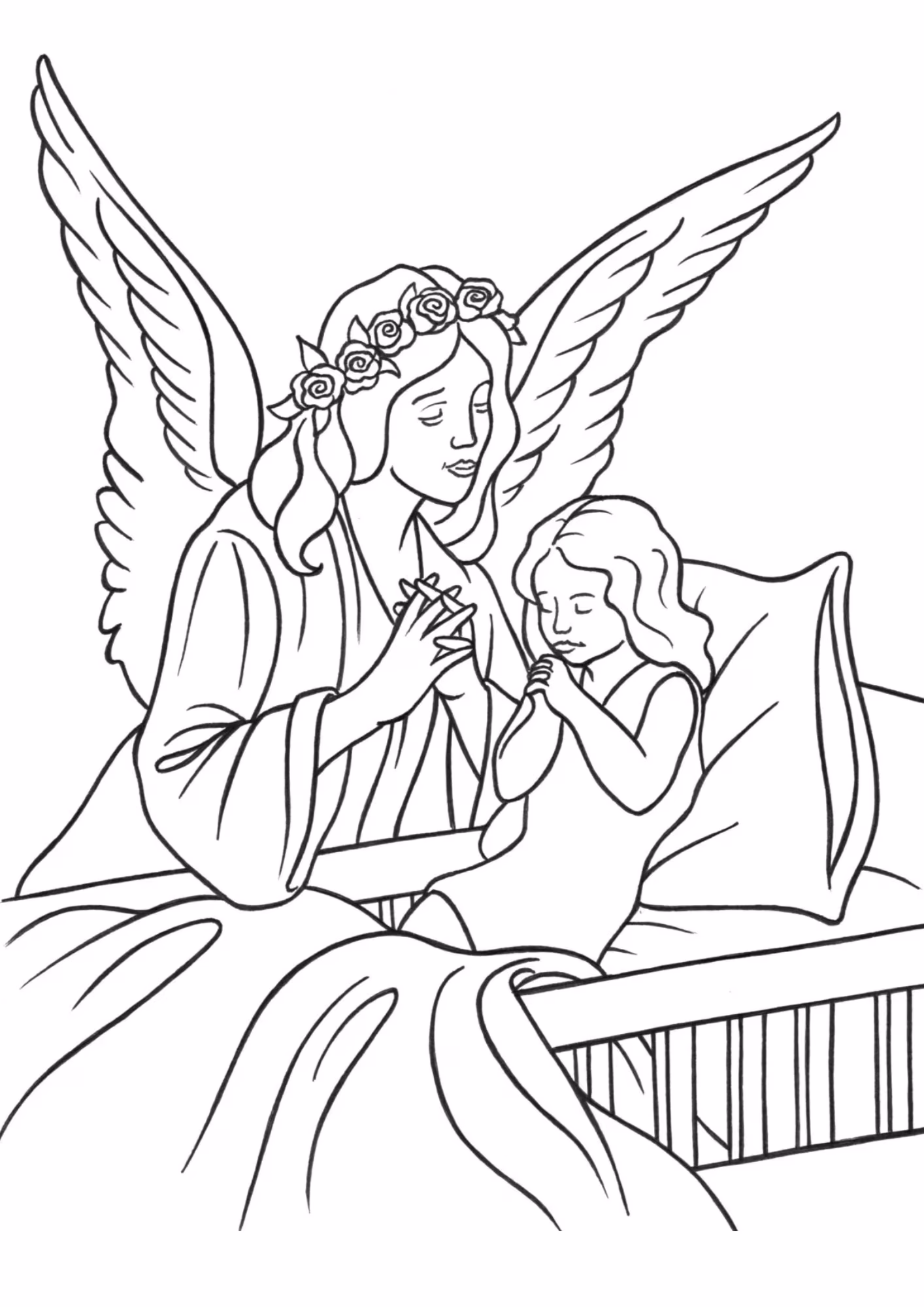 Anjos e para colorir — desenho para imprimir