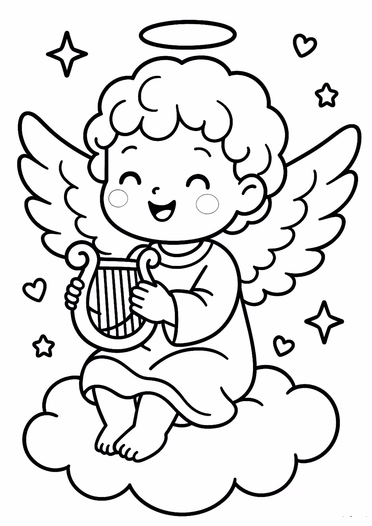 Anjos e para colorir — desenho para imprimir