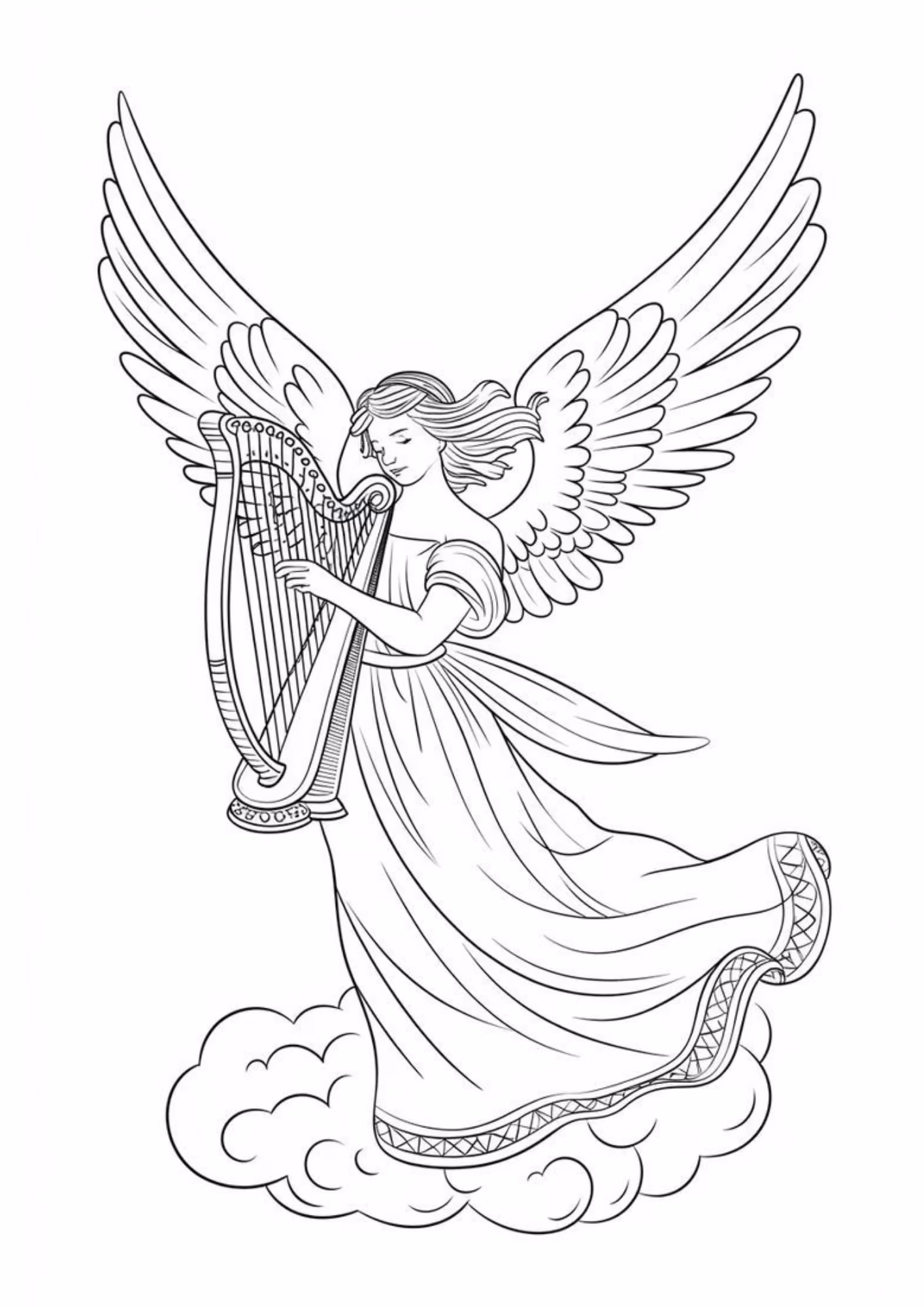 Anjos e para colorir — desenho para imprimir