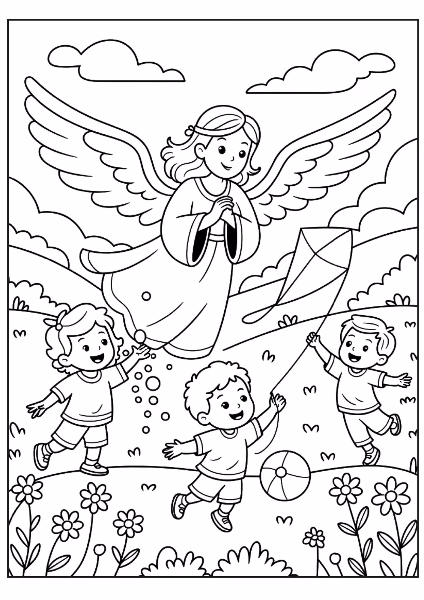 Anjos e para colorir — desenho para imprimir