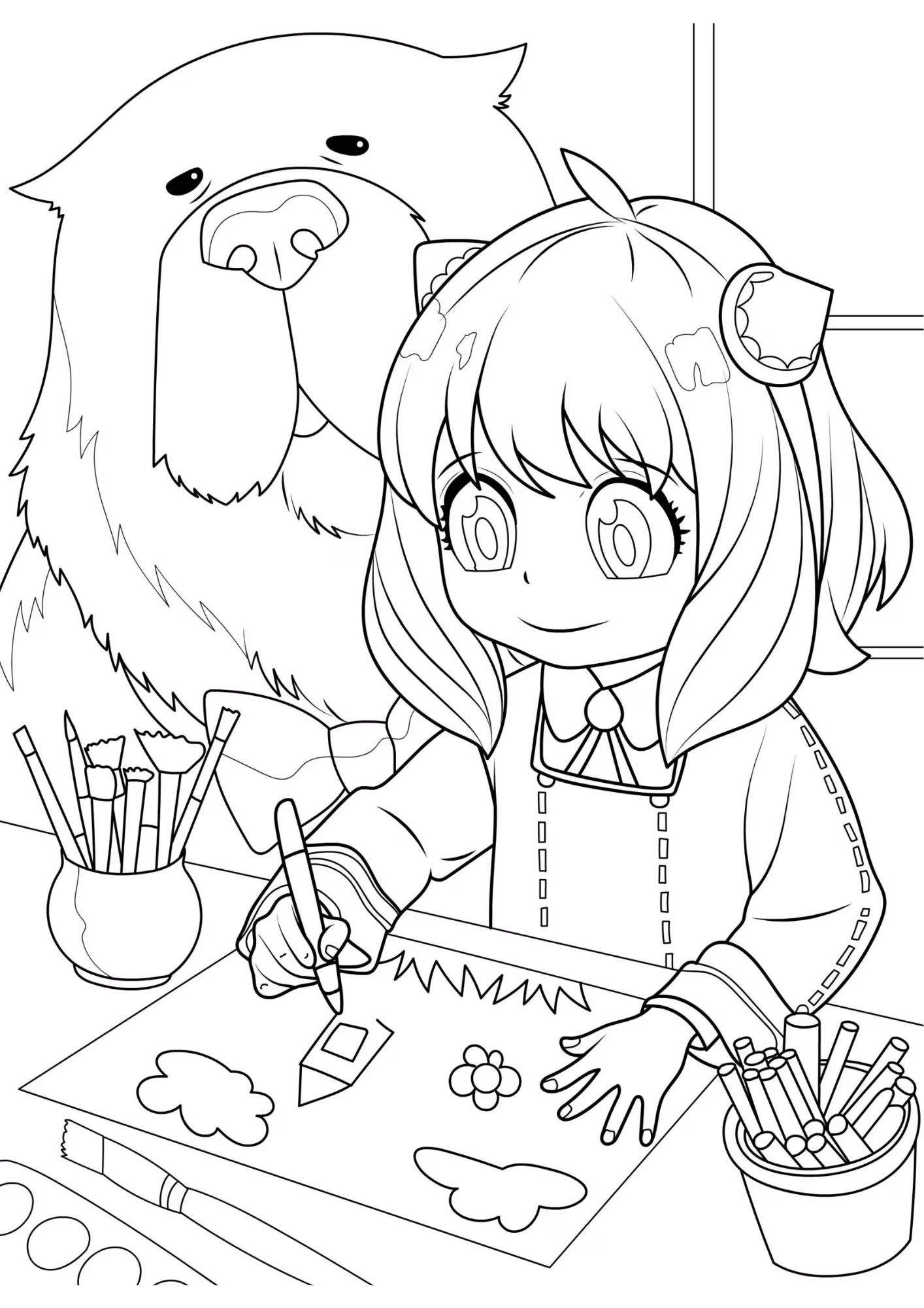Anya e para colorir — desenho para imprimir