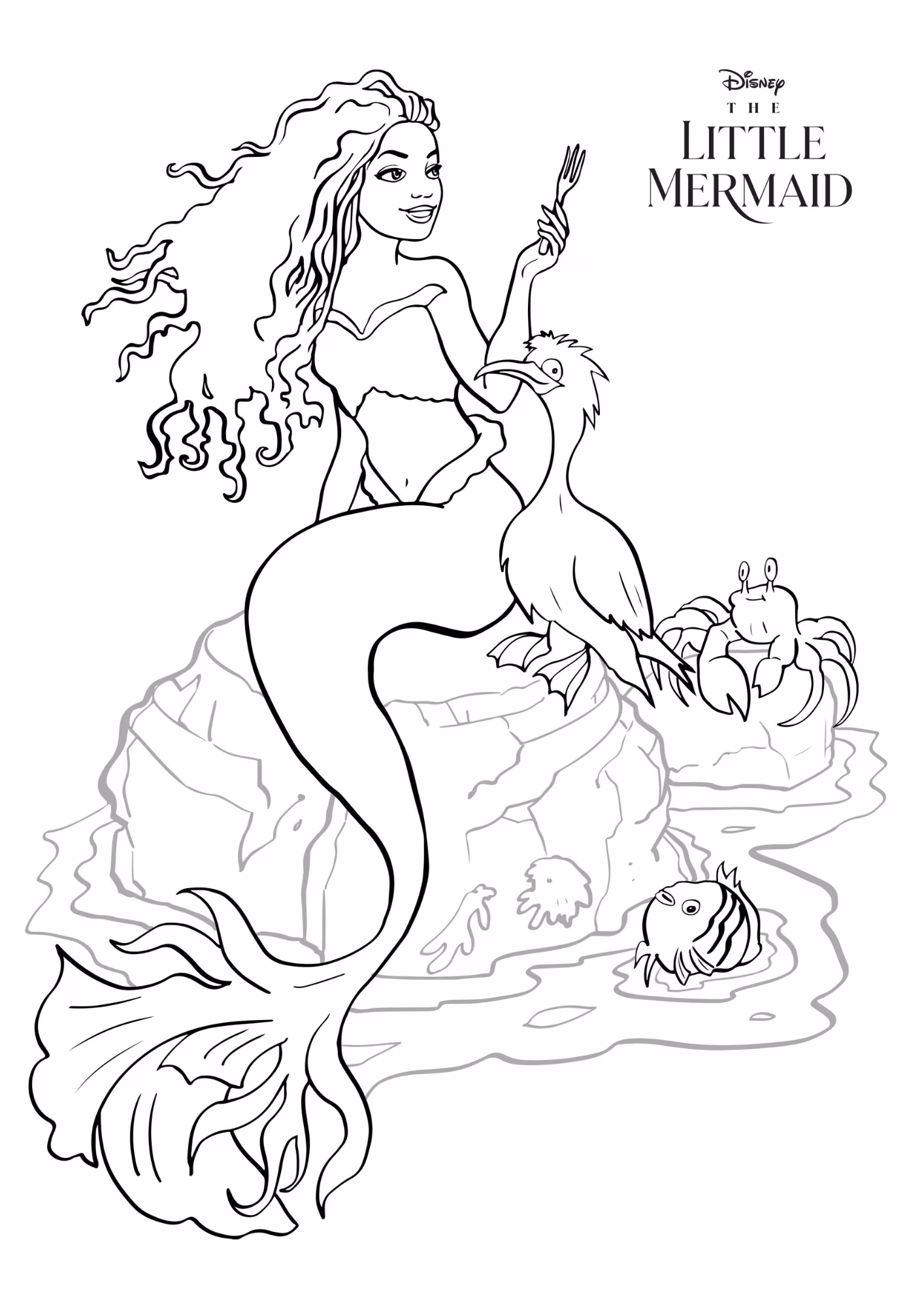 Ariel e para colorir — desenho para imprimir