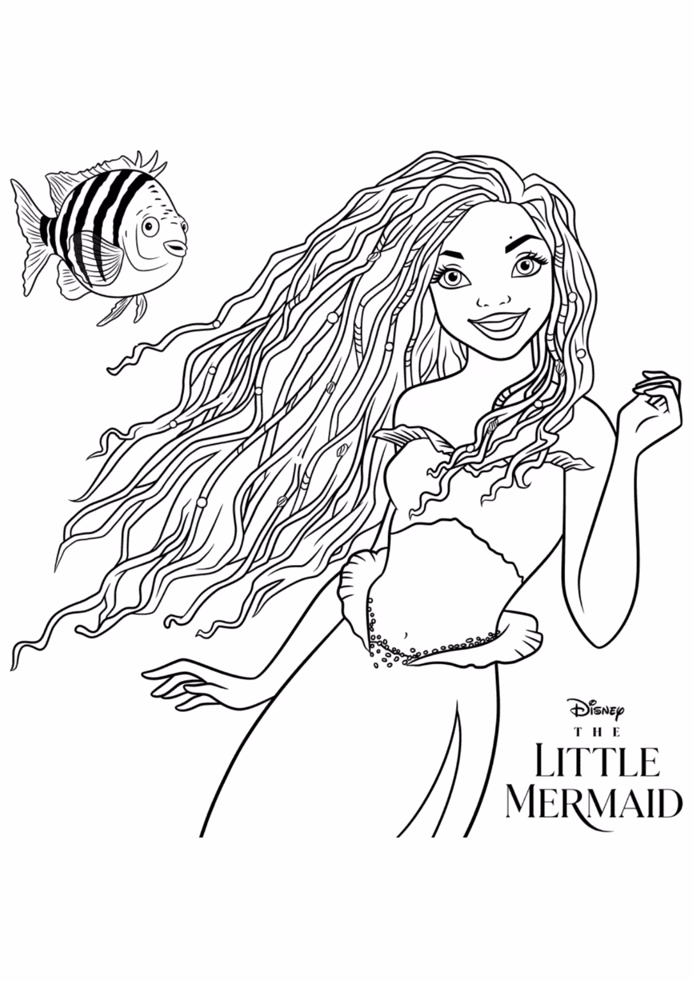 Ariel e para colorir — desenho para imprimir