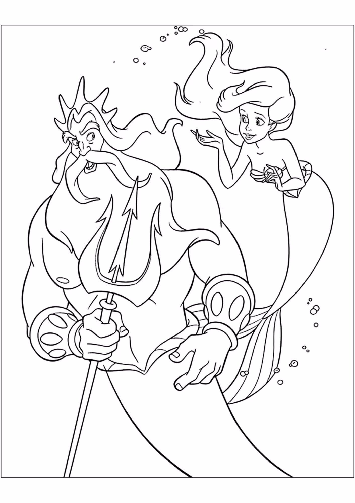 Ariel e para colorir — desenho para imprimir