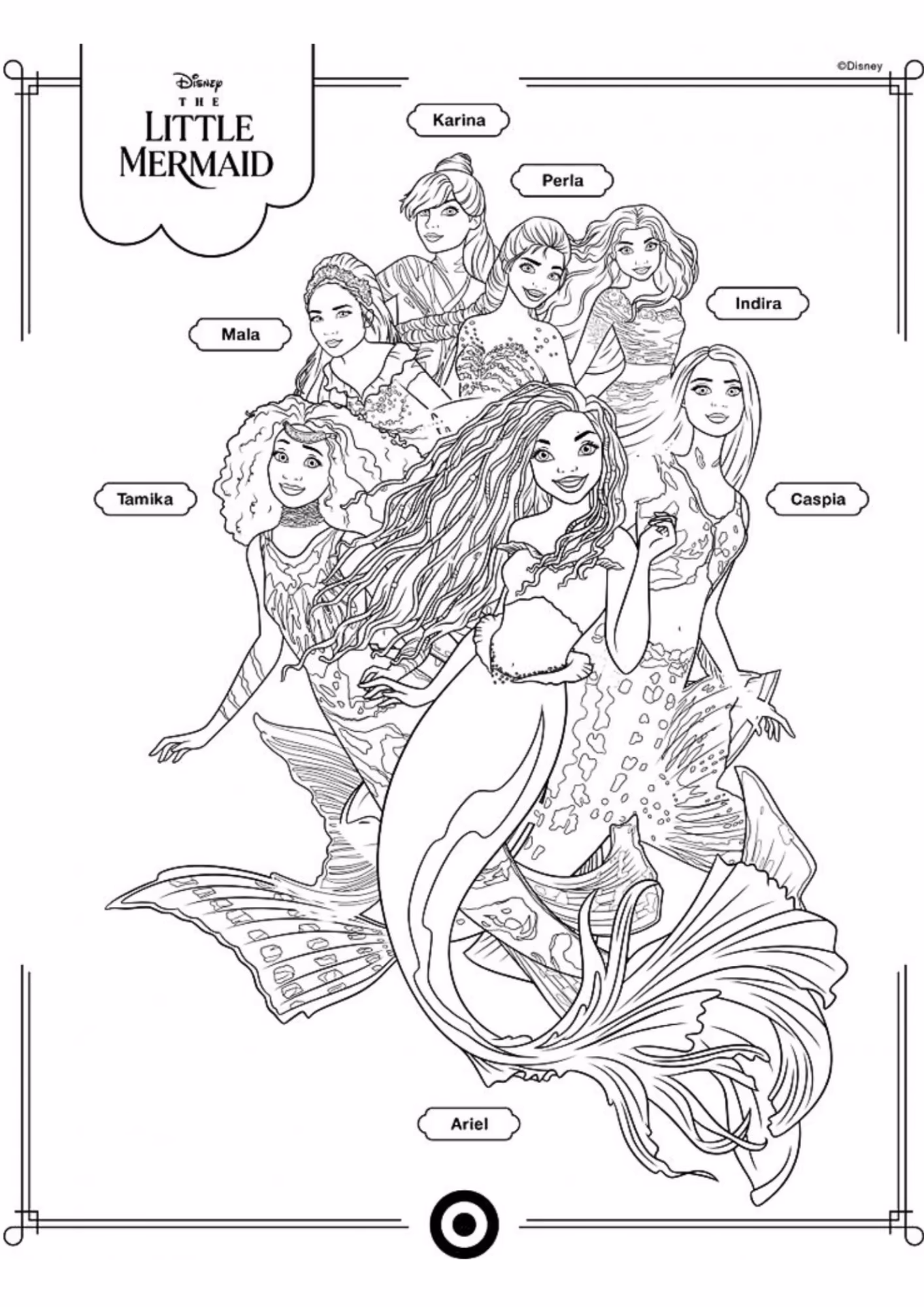 Ariel e para colorir — desenho para imprimir