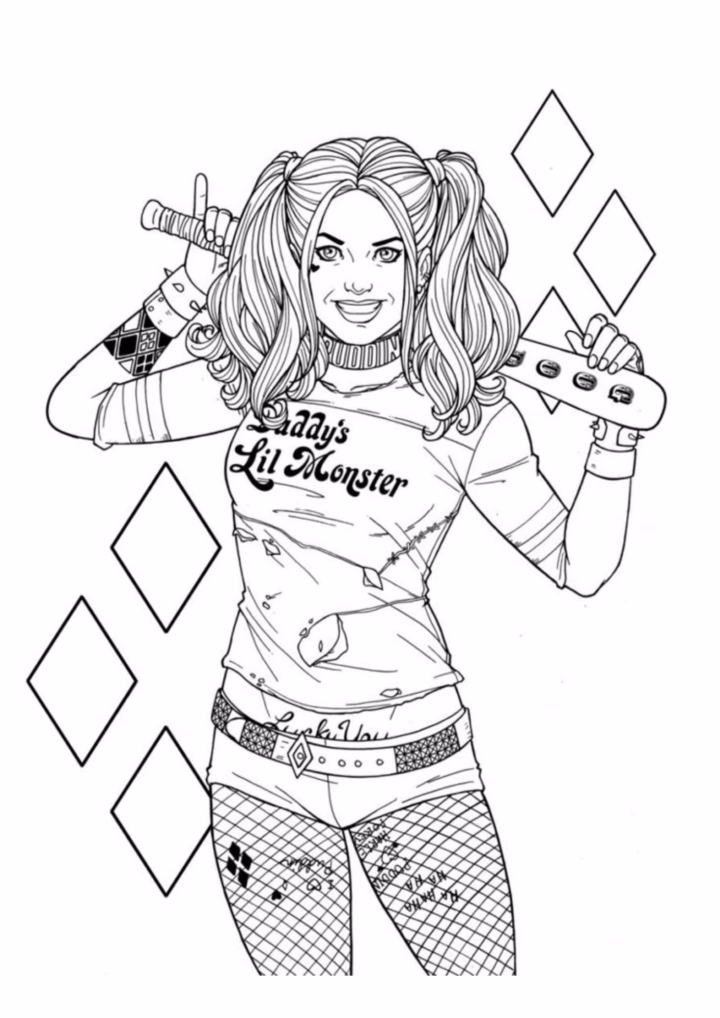 Harley quinn e para colorir — desenho para imprimir