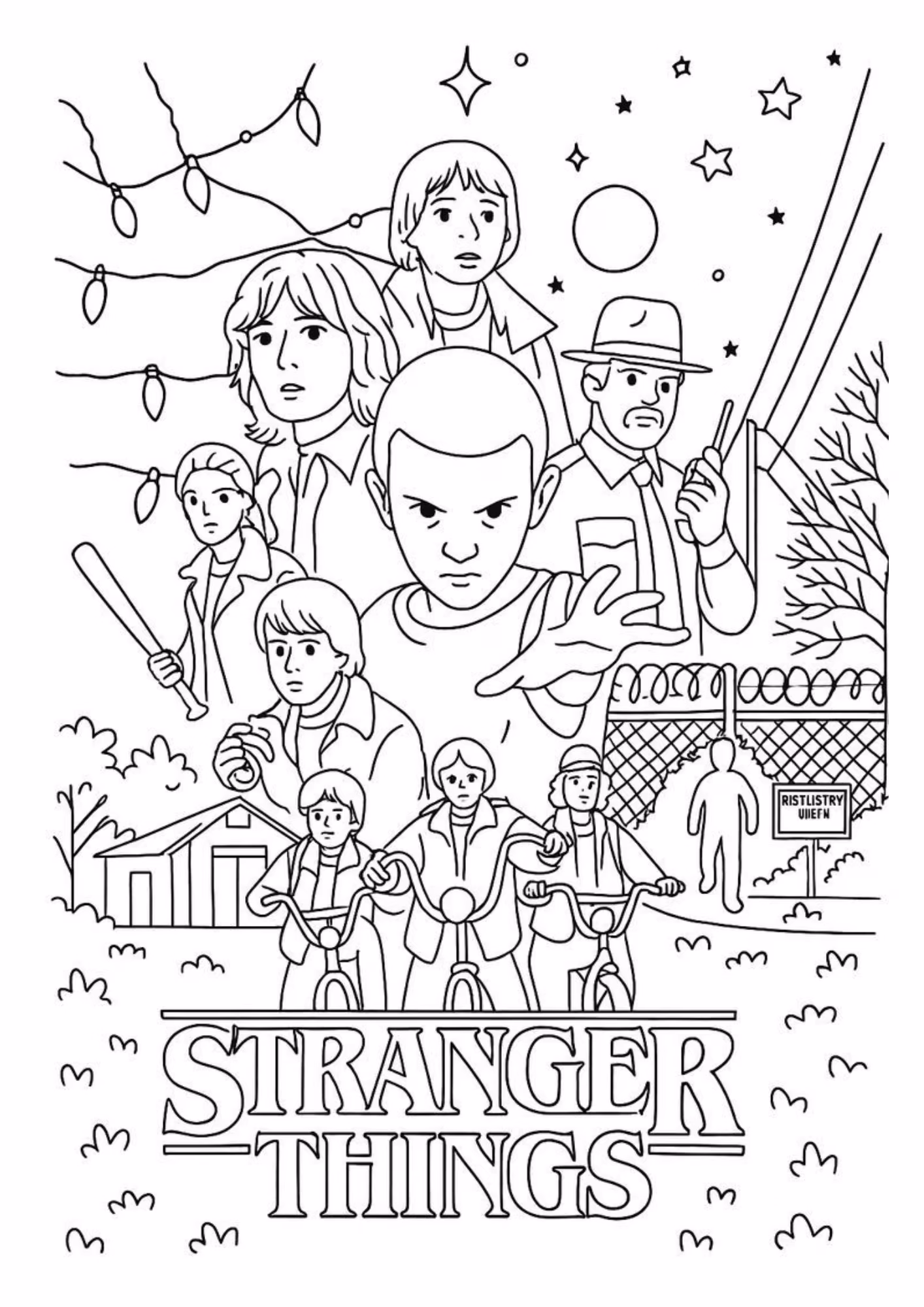 Stranger things e para colorir — desenho para imprimir