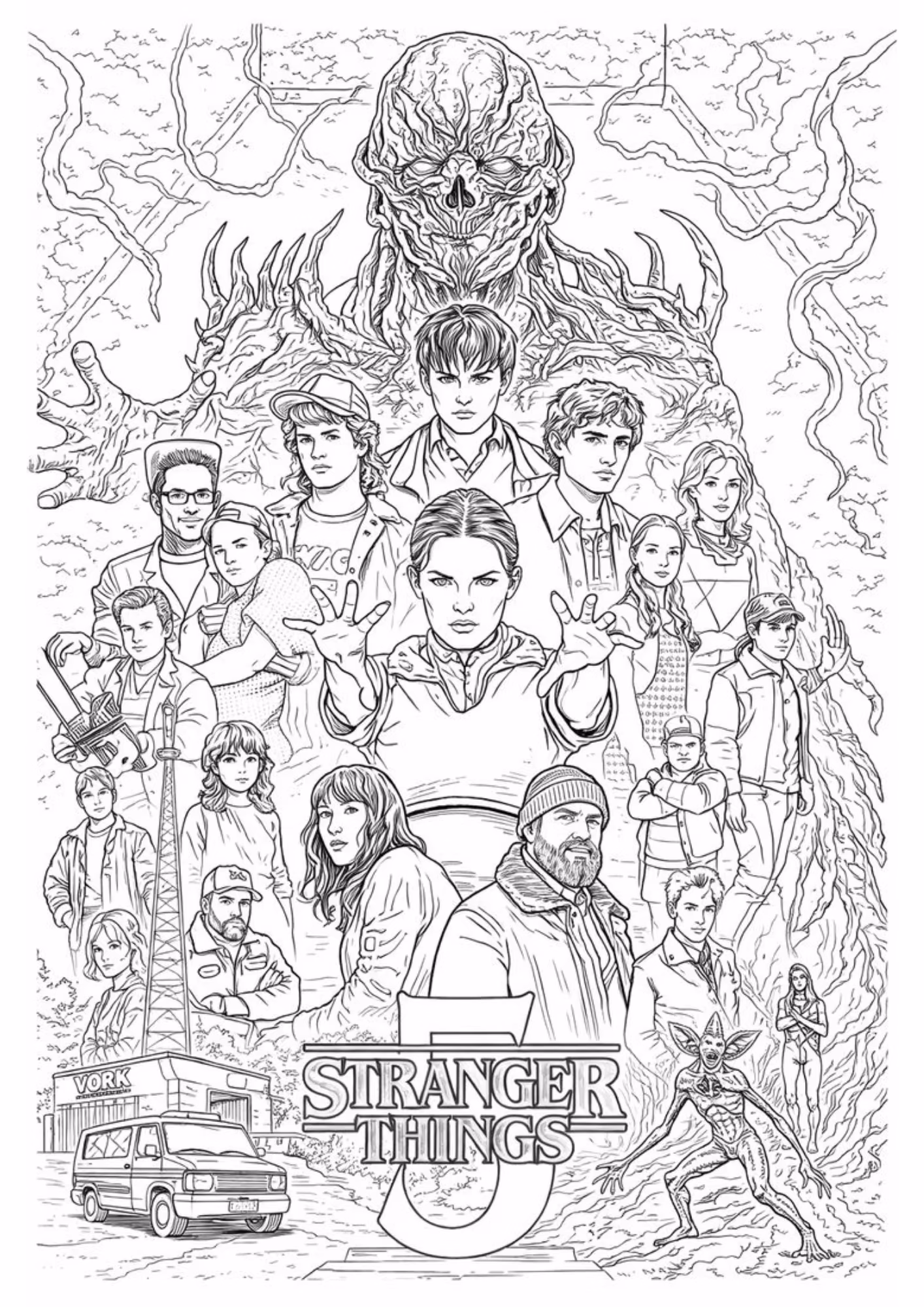 Stranger things e para colorir — desenho para imprimir