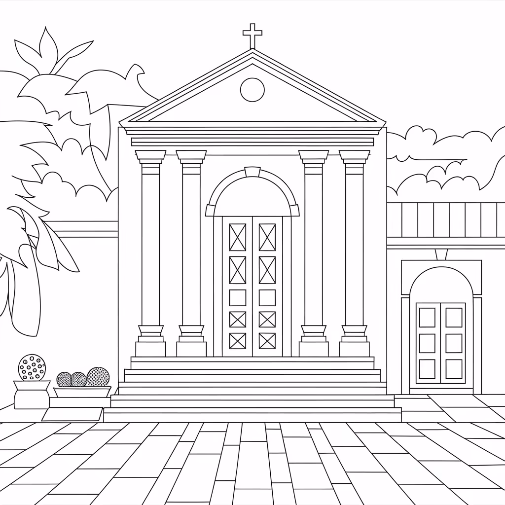 Igreja para colorir — desenho para imprimir
