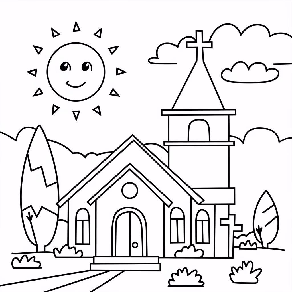 Igreja para colorir — desenho para imprimir