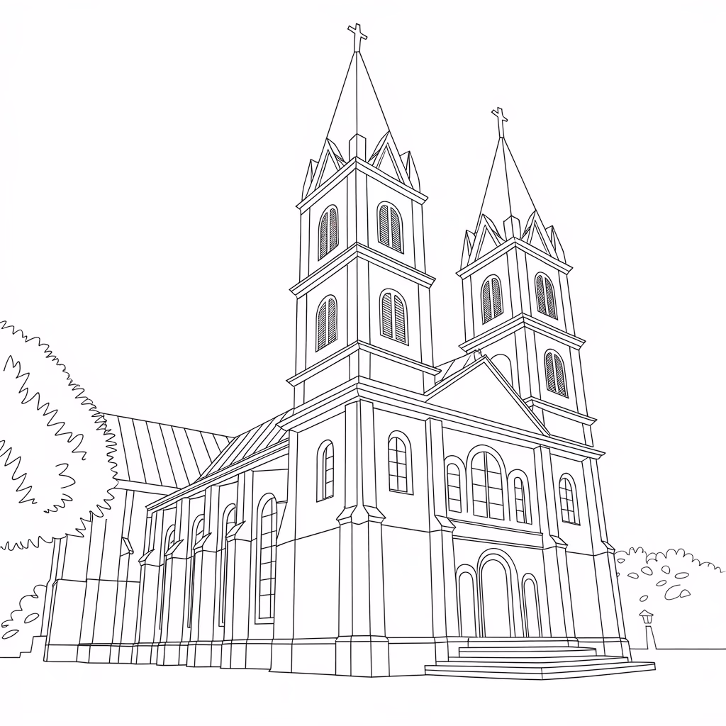 Igreja para colorir — desenho para imprimir