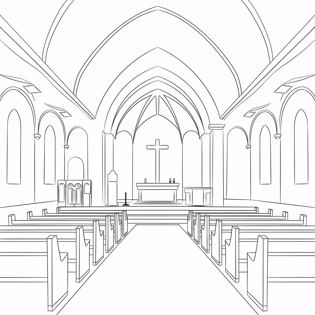 Igreja para colorir — desenho para imprimir