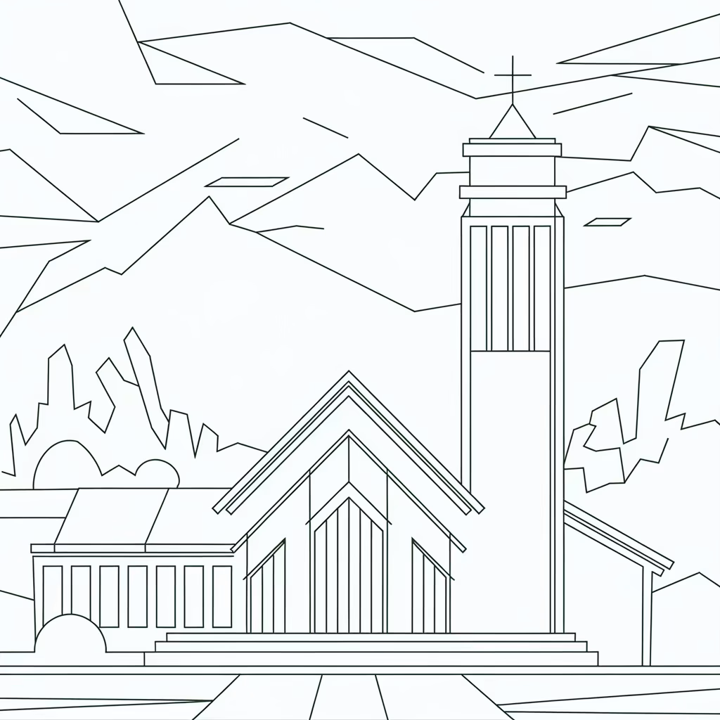 Igreja para colorir — desenho para imprimir