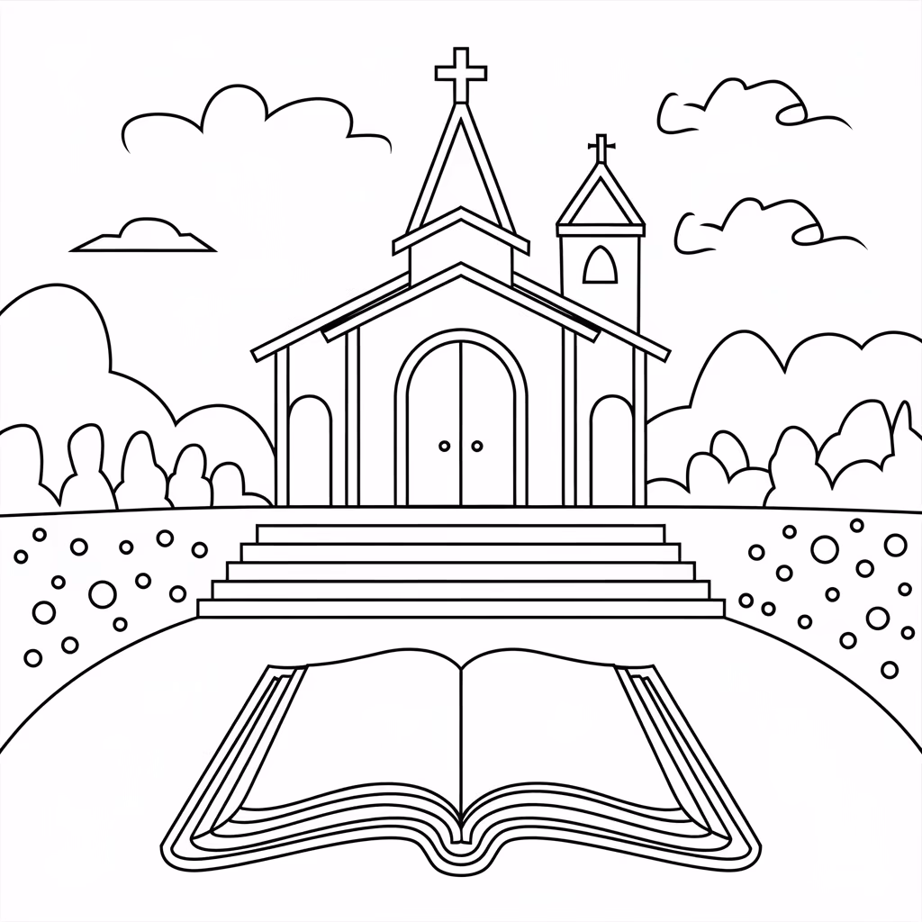 Igreja para colorir — desenho para imprimir