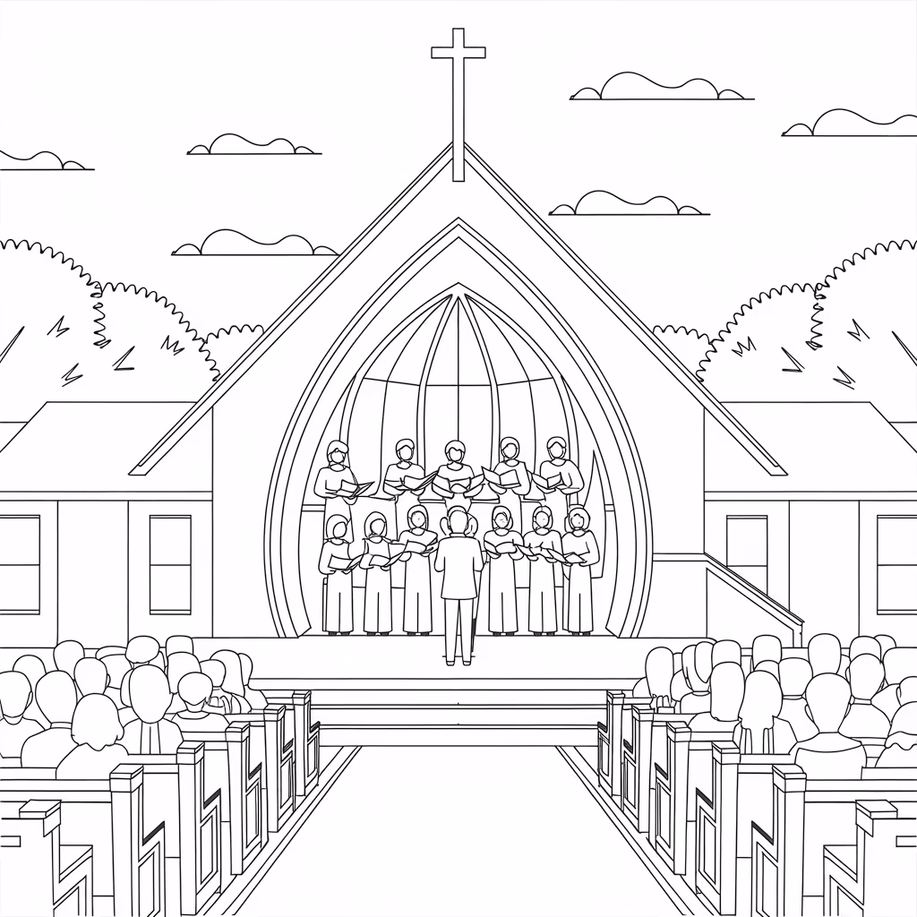 Igreja para colorir — desenho para imprimir