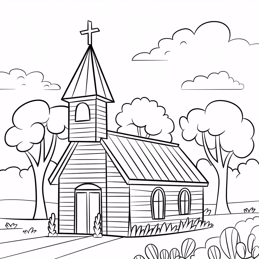 Igreja para colorir — desenho para imprimir
