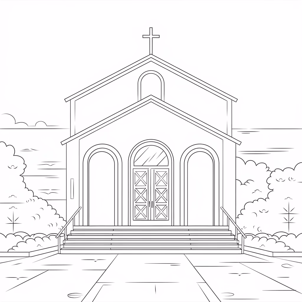 Igreja para colorir — desenho para imprimir