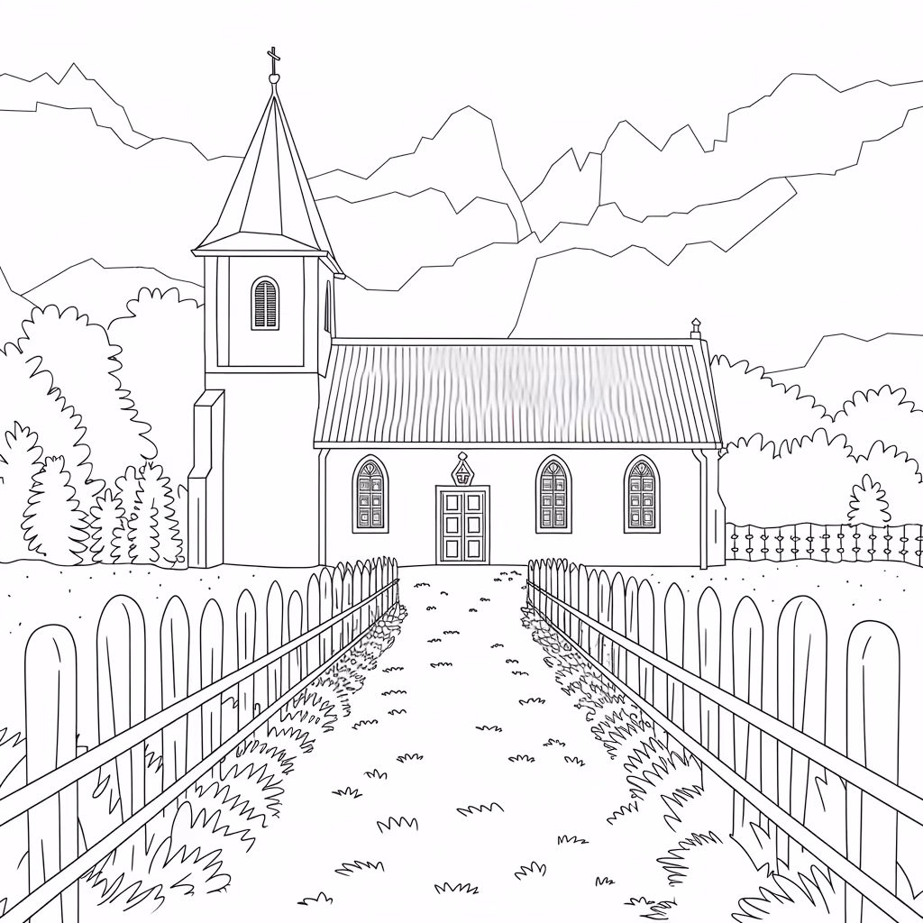 Igreja para colorir — desenho para imprimir