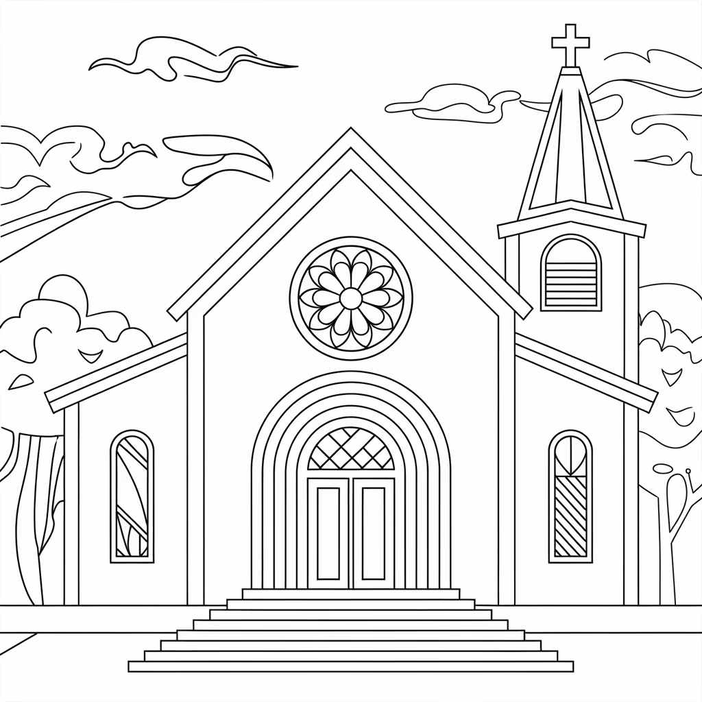 Igreja para colorir — desenho para imprimir
