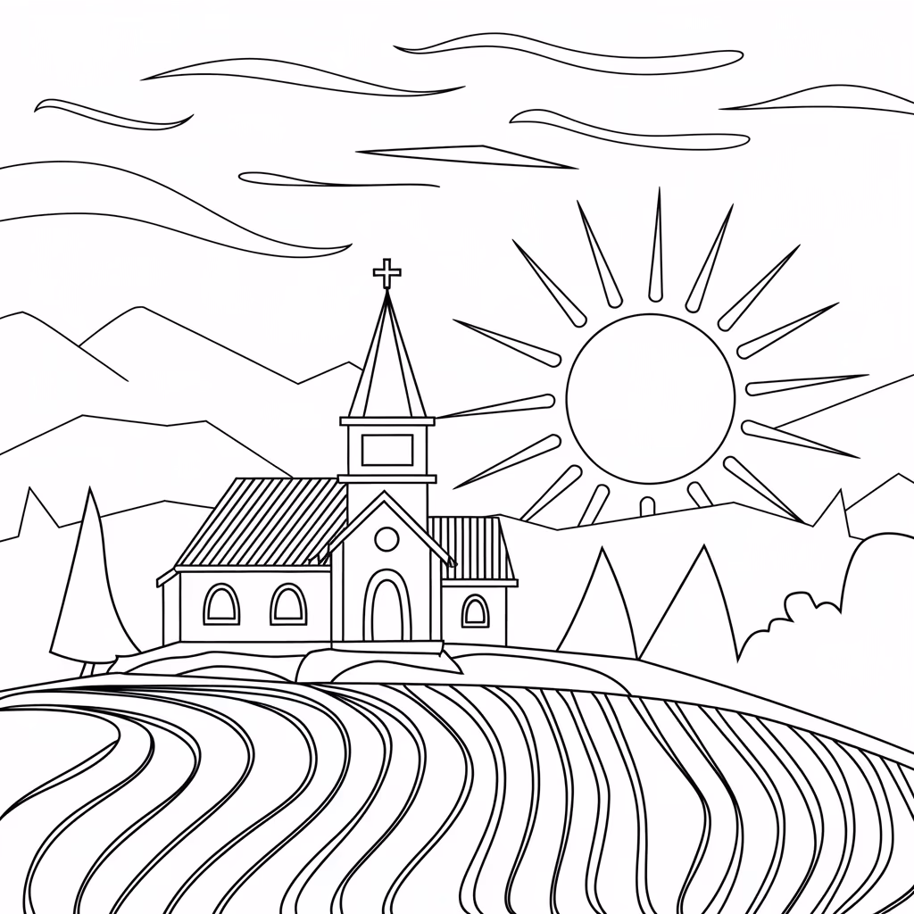 Igreja para colorir — desenho para imprimir