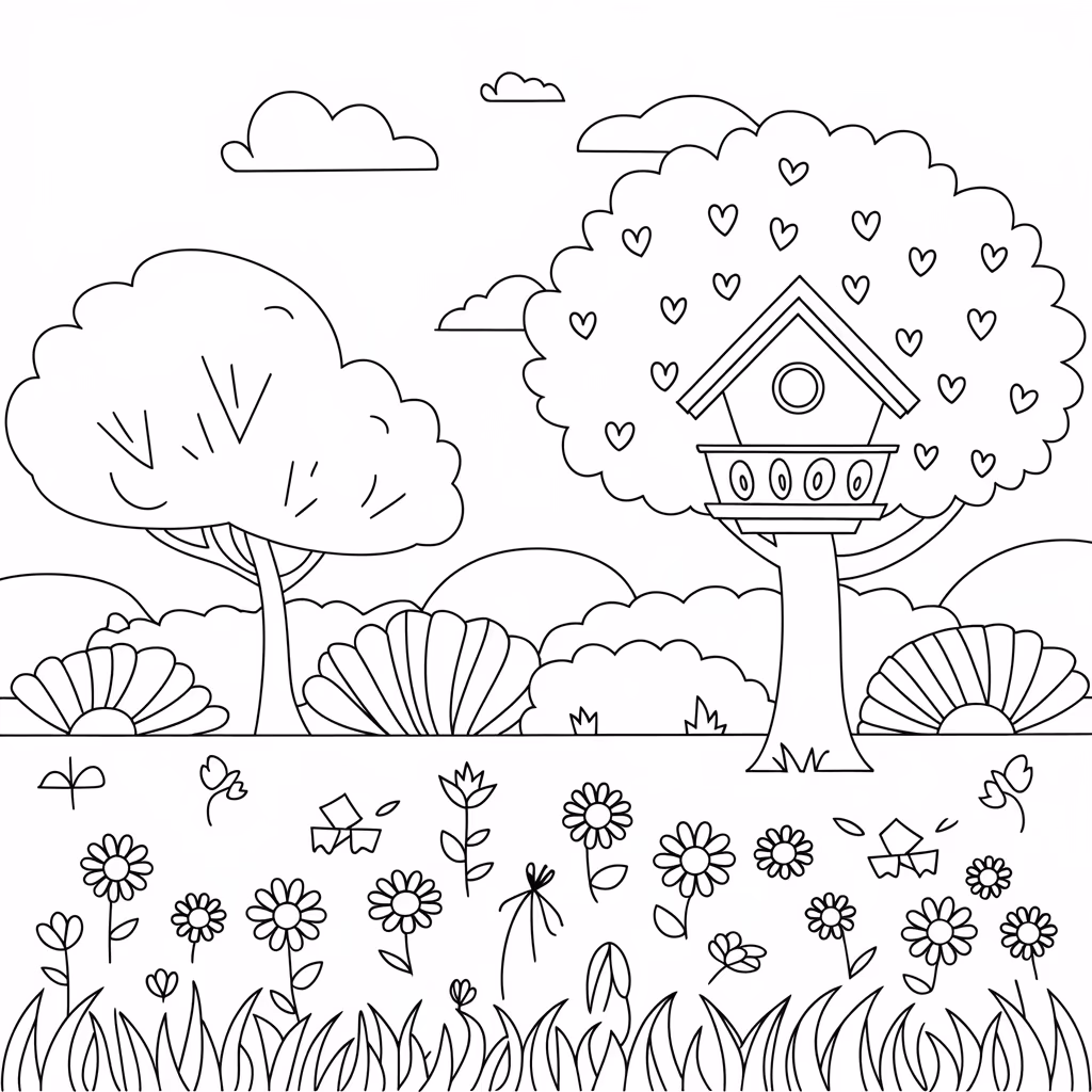 Jardim para colorir — desenho para imprimir
