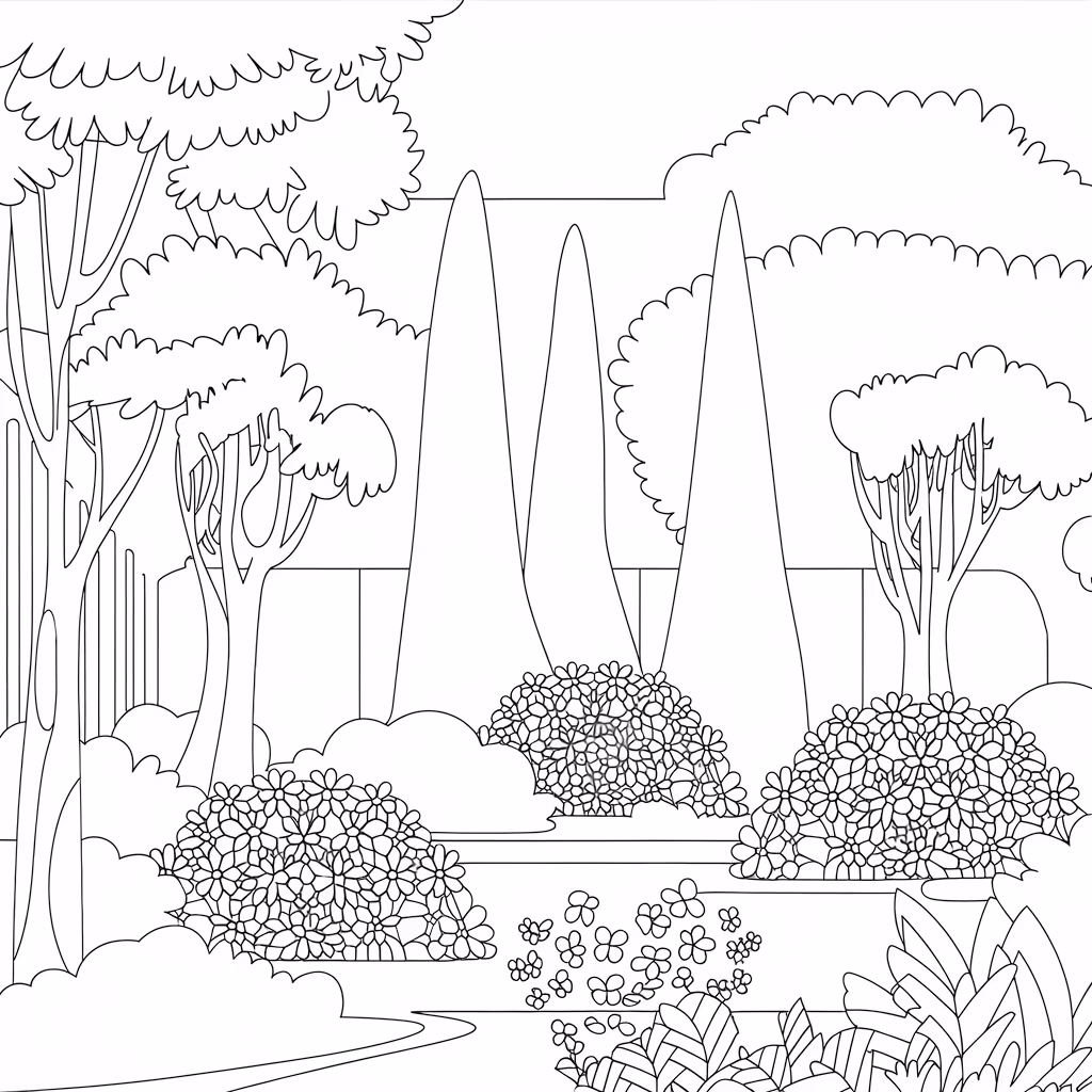Jardim para colorir — desenho para imprimir
