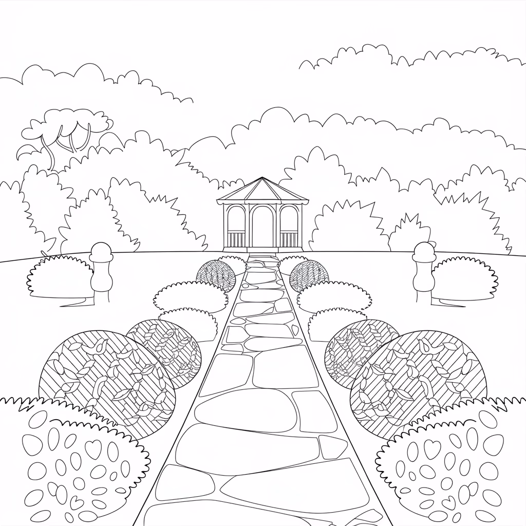Jardim para colorir — desenho para imprimir