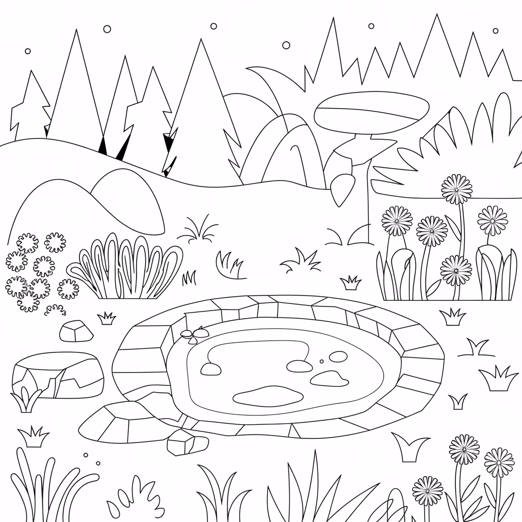 Jardim para colorir — desenho para imprimir