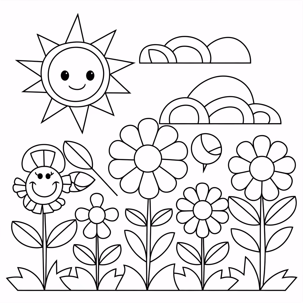 Jardim para colorir — desenho para imprimir