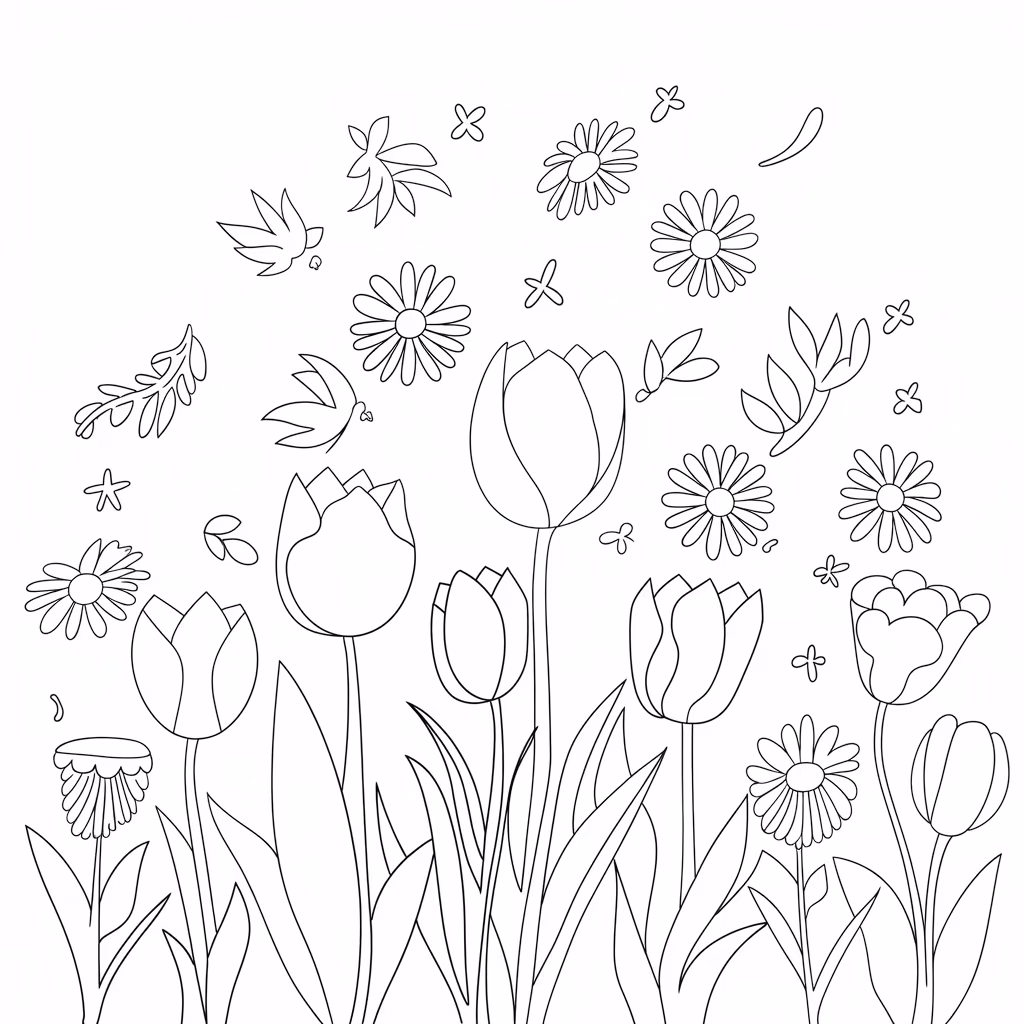 Jardim para colorir — desenho para imprimir
