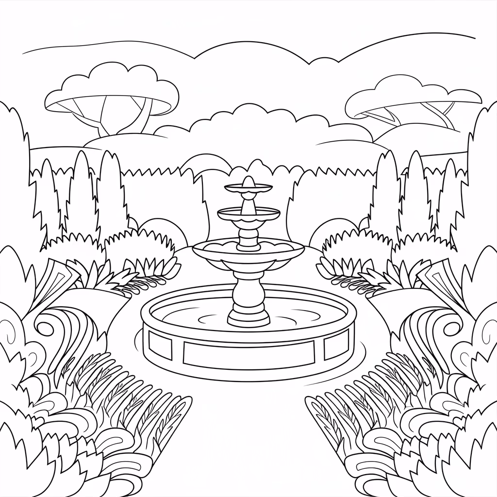 Jardim para colorir — desenho para imprimir