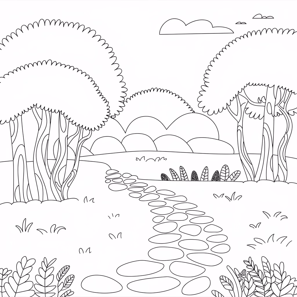Jardim para colorir — desenho para imprimir