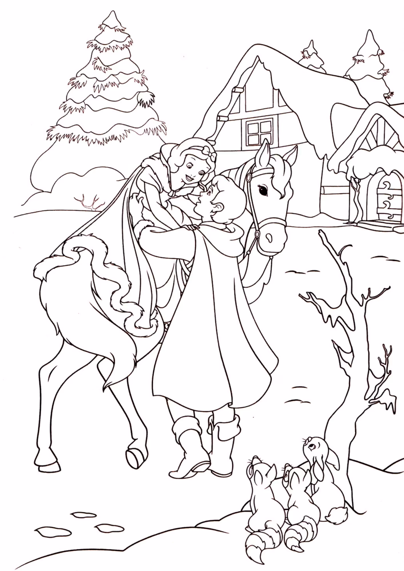 Branca de neve e para colorir — desenho para imprimir