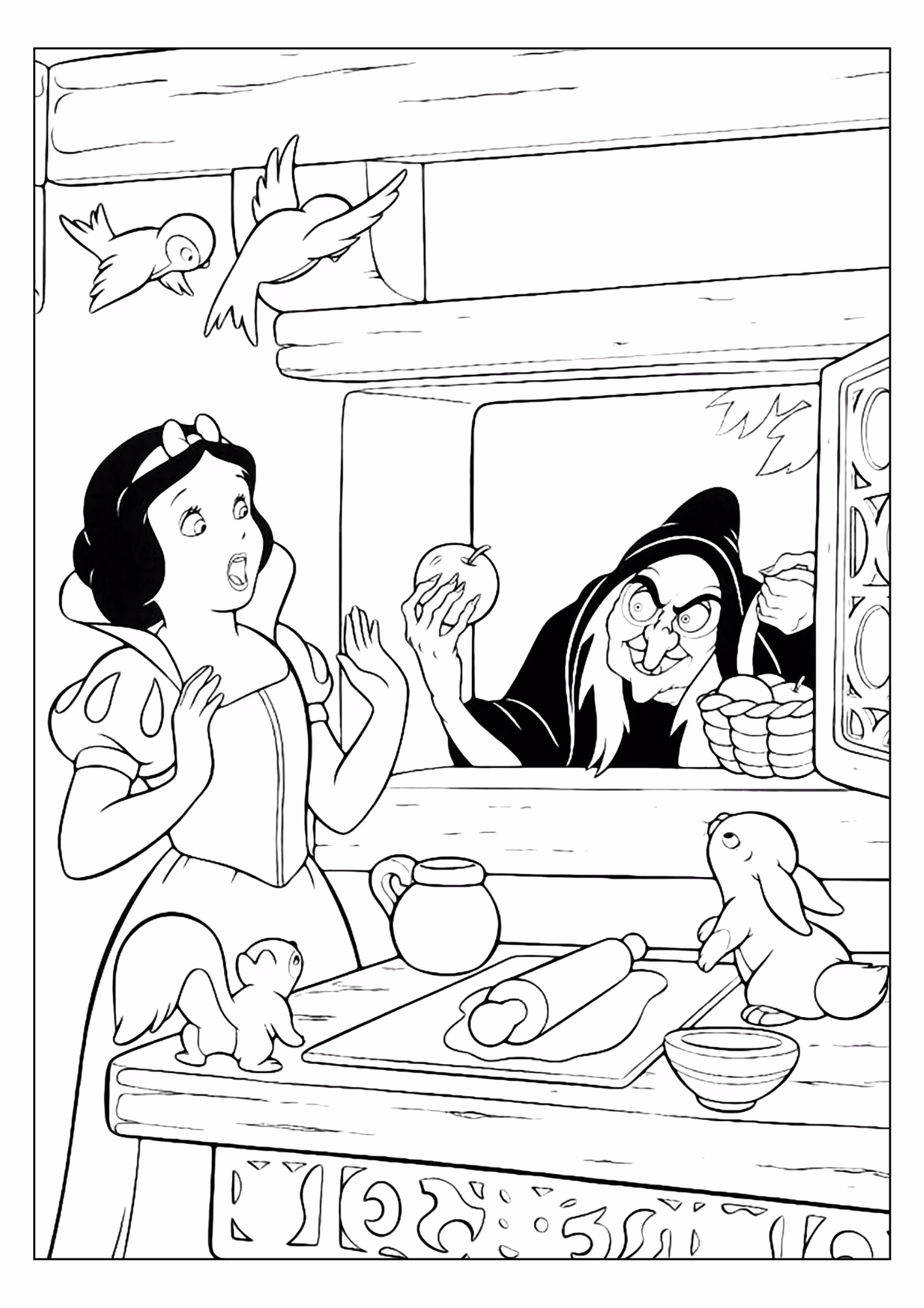 Branca de neve e para colorir — desenho para imprimir