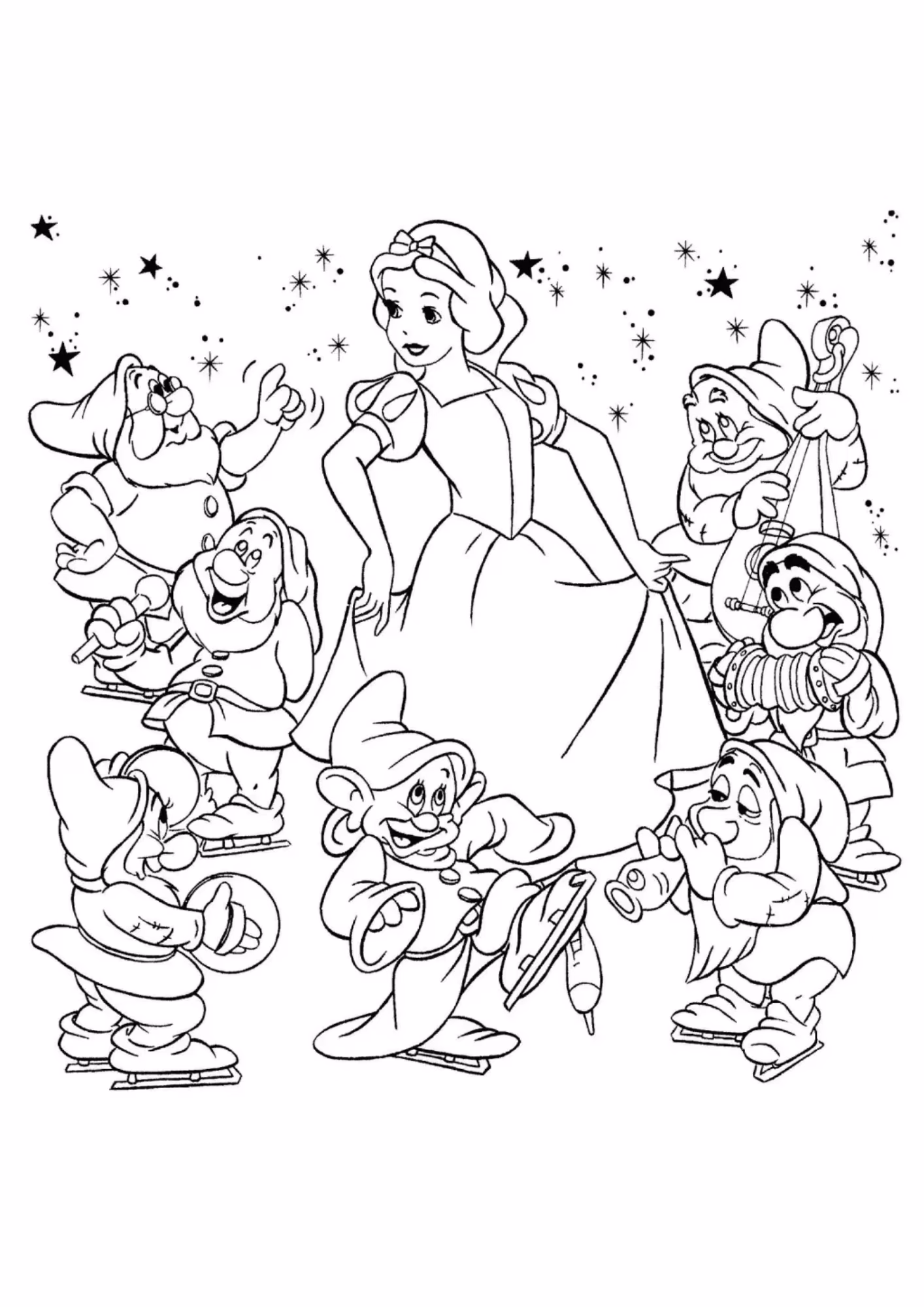 Branca de neve e para colorir — desenho para imprimir