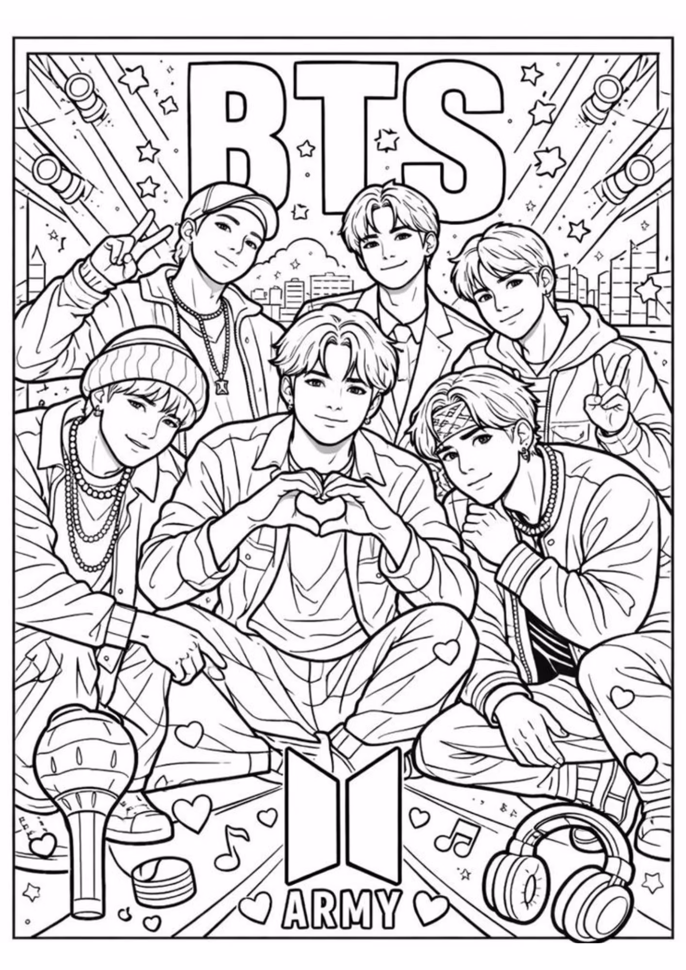 Bts e para colorir — desenho para imprimir