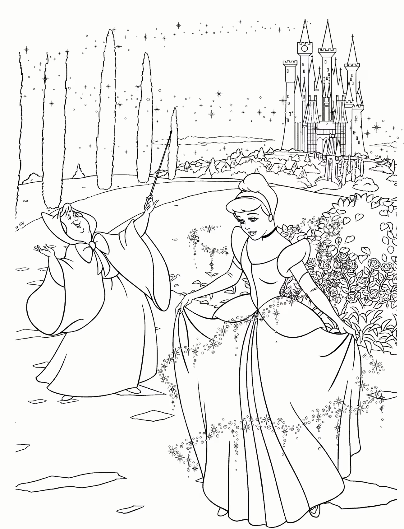 Cinderella para colorir — desenho para imprimir