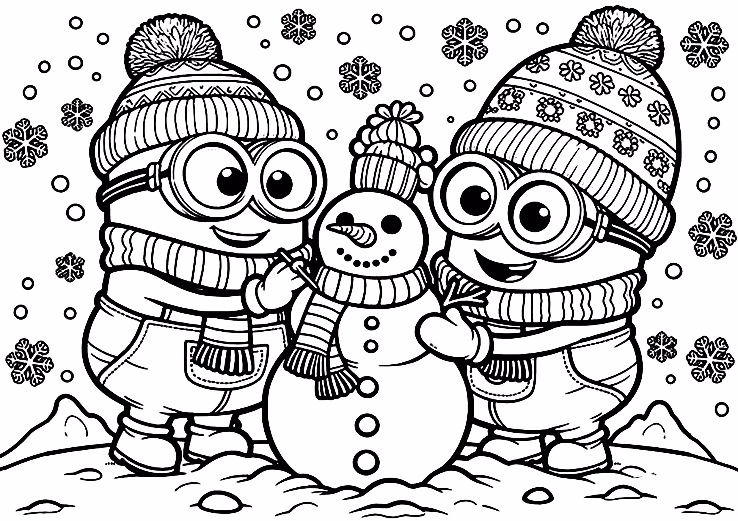 Coloring minions snowman para colorir — desenho para imprimir