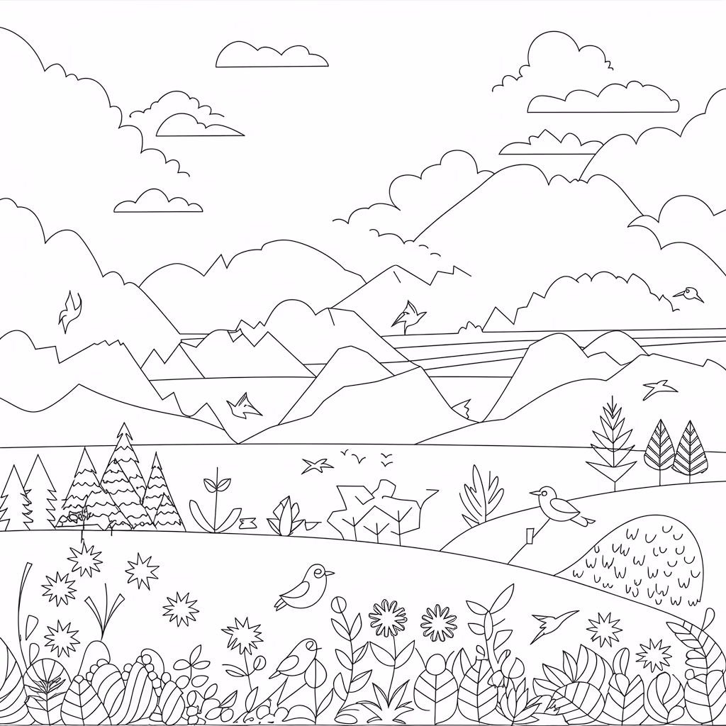 Natureza para colorir — desenho para imprimir