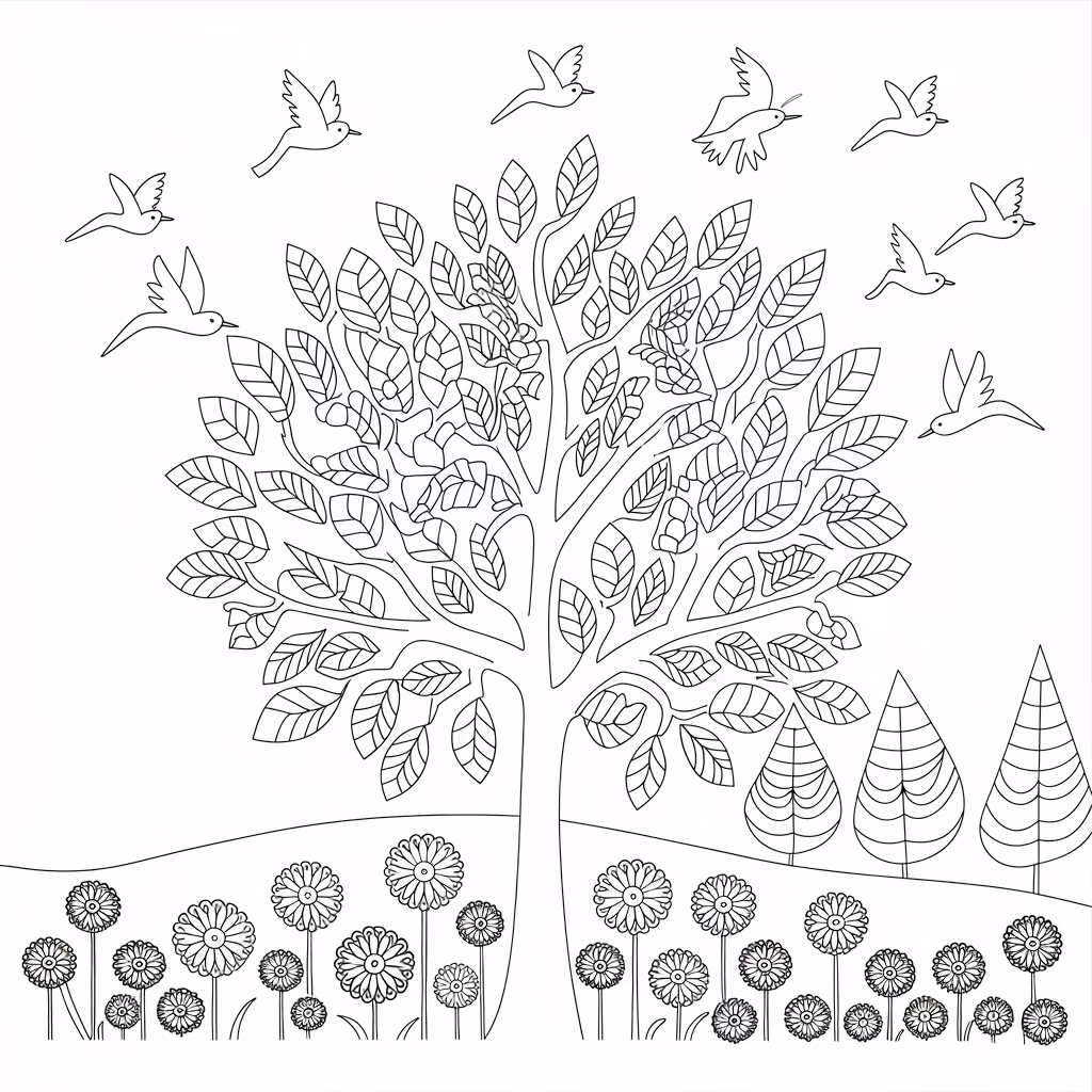 Natureza para colorir — desenho para imprimir
