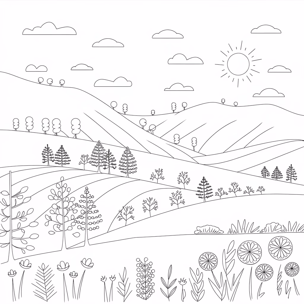 Natureza para colorir — desenho para imprimir