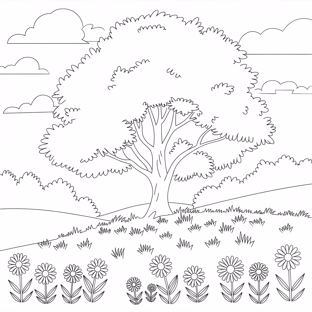 Natureza para colorir — desenho para imprimir