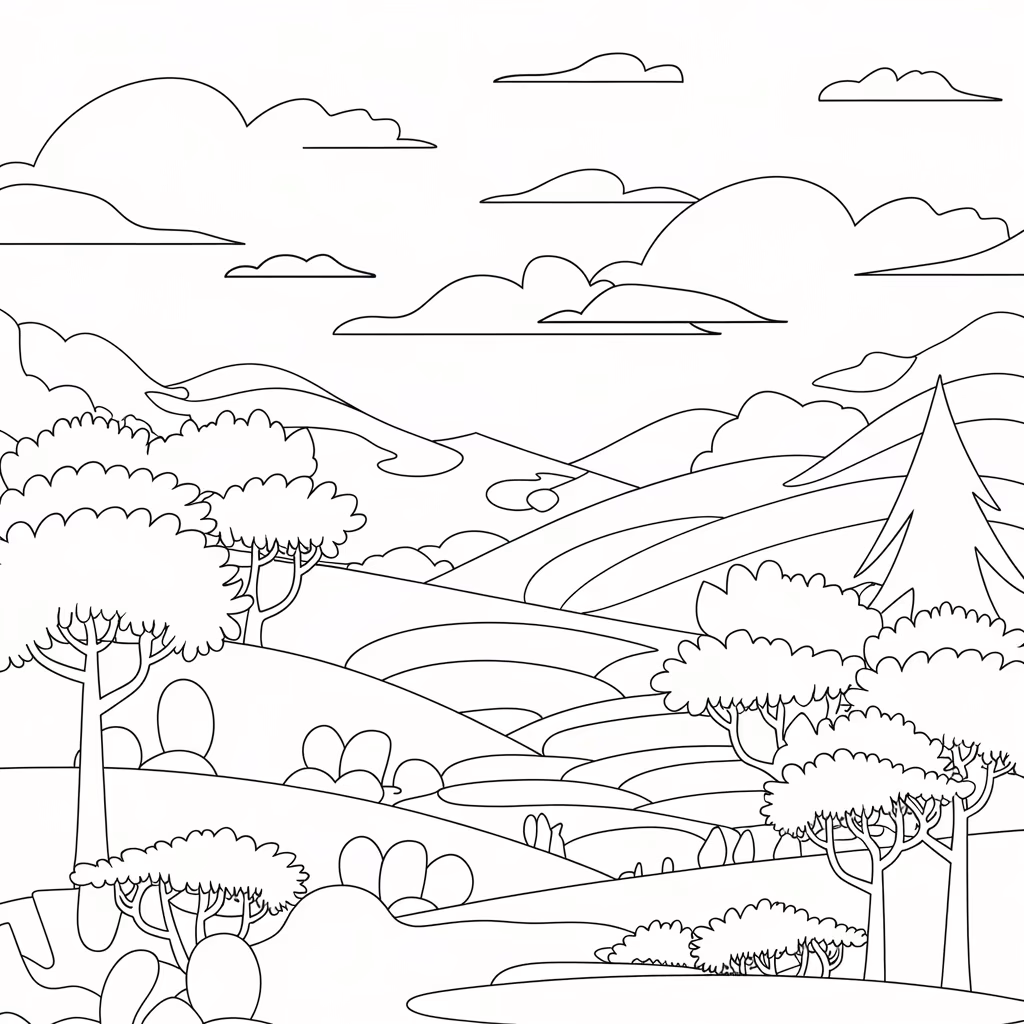 Natureza para colorir — desenho para imprimir