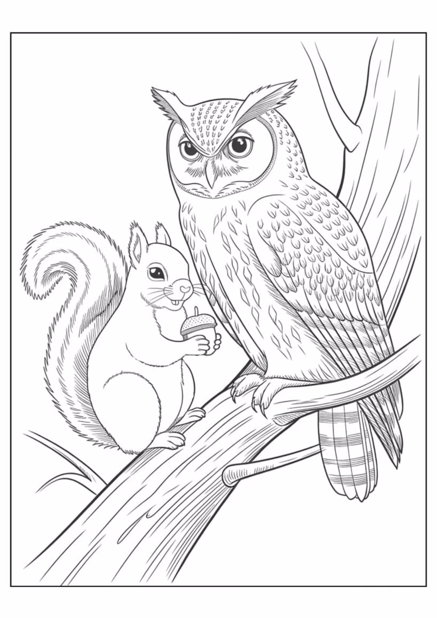 Coruja e para colorir — desenho para imprimir