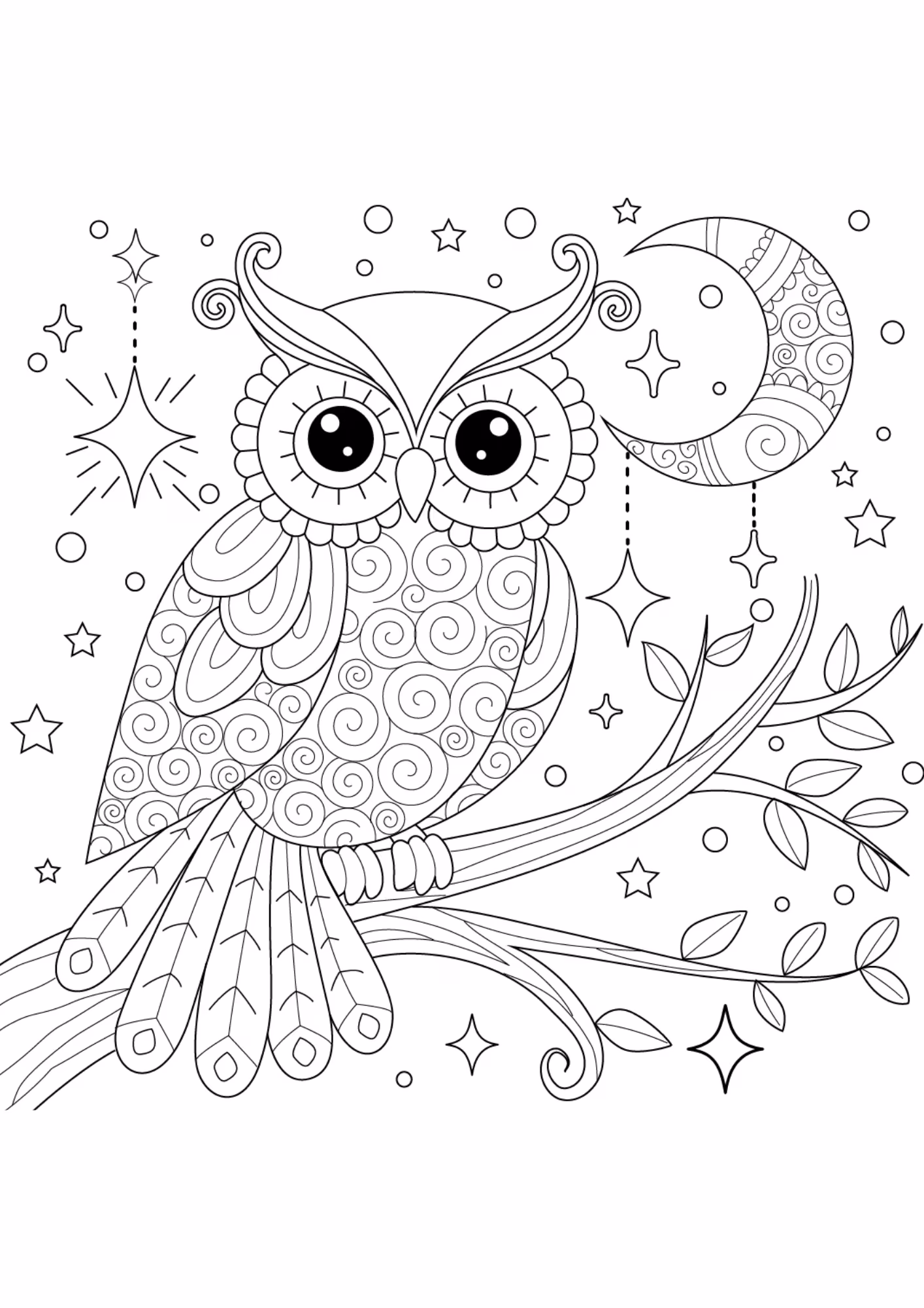 Coruja e para colorir — desenho para imprimir