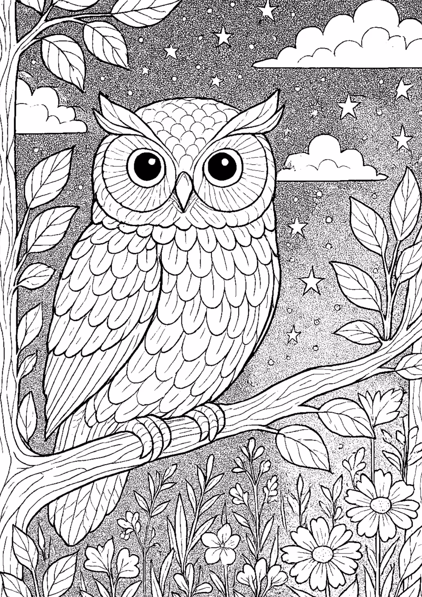 Coruja e para colorir — desenho para imprimir