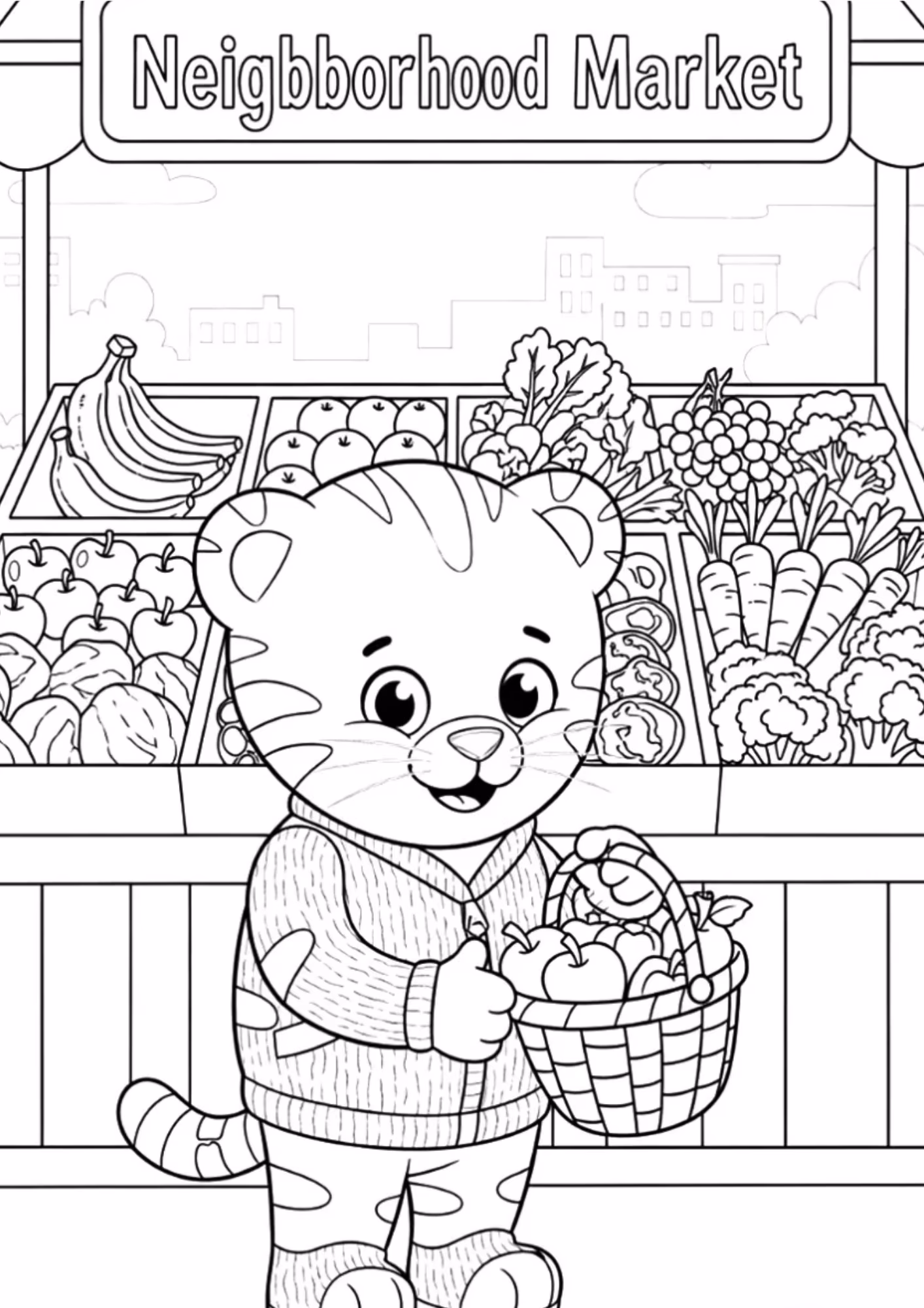 Daniel tigre e para colorir — desenho para imprimir
