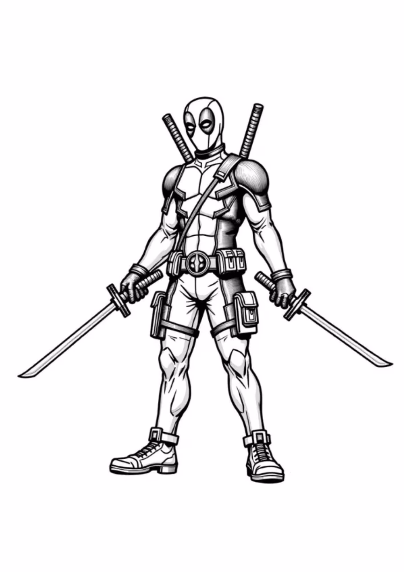 Deadpool e para colorir — desenho para imprimir