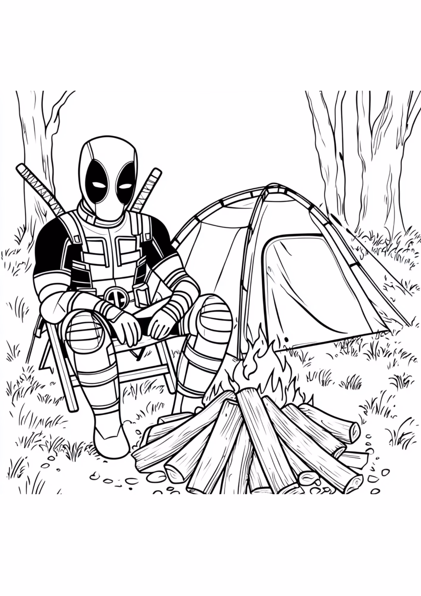 Deadpool e para colorir — desenho para imprimir