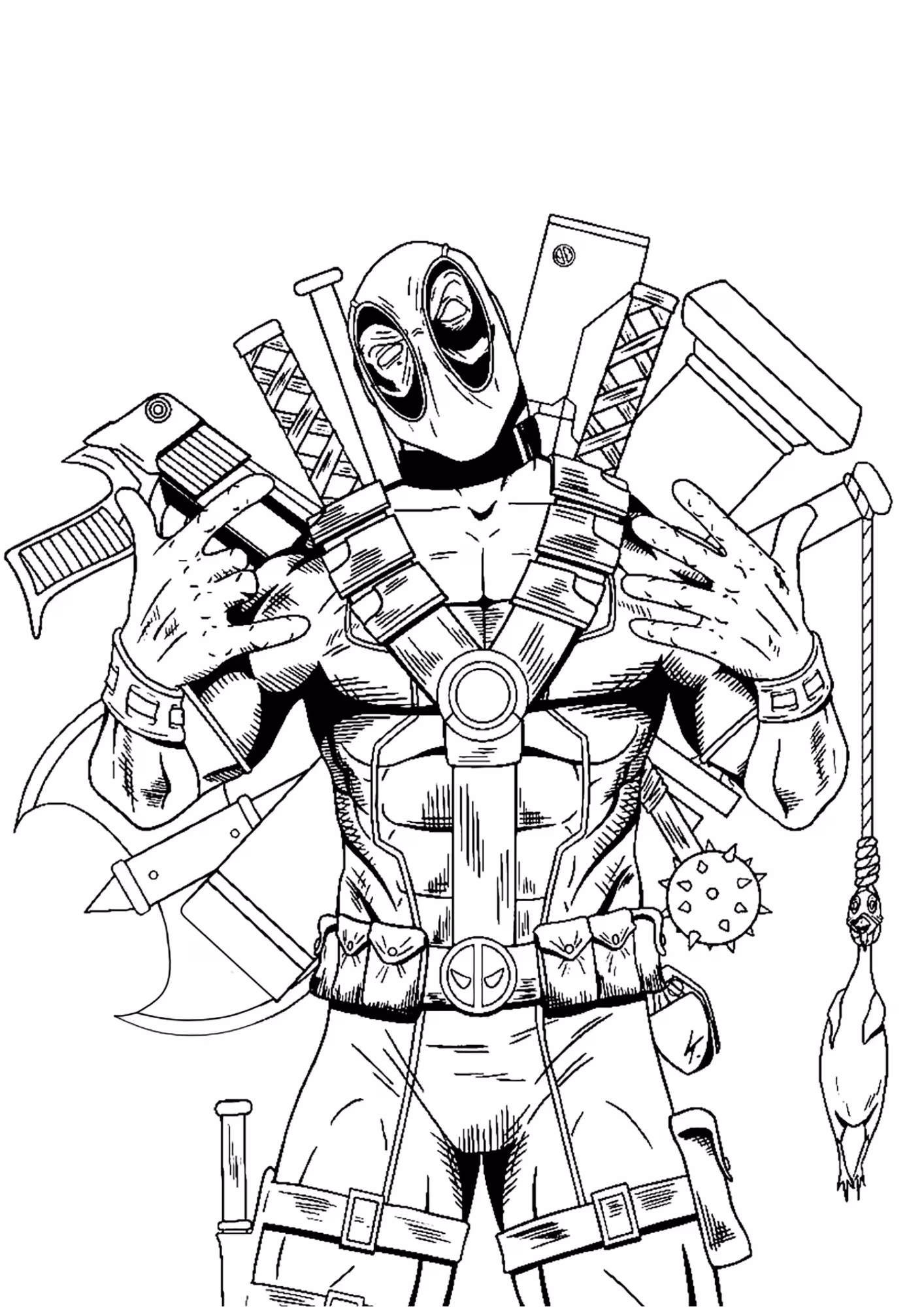 Deadpool e para colorir — desenho para imprimir